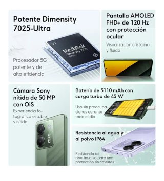 XIAOMI POCO M7 PRO 5G - Smartphone 8+256 GB, Viola, con NFC, batteria 5110 mAh, TurboCharge 45 W, Display AMOLED HD 120 Hz