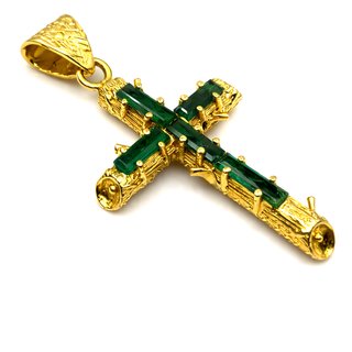 Cruz oro 18k con turmalinas verdes