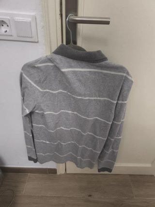 Polo Lacoste manga larga gris rayas Talla M