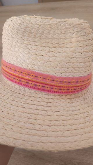 Berretto in rafia donna beige e rosa
