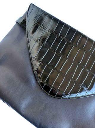 Borsa pelle nera vintage effetto coccodrillo