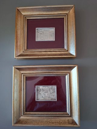 Coppia Quadri Argento con Cornice Dorata