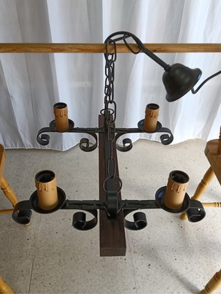 Lámpara de techo forja y madera 4 luces
