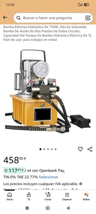 Bomba Hidráulica Eléctrica 750W 7L