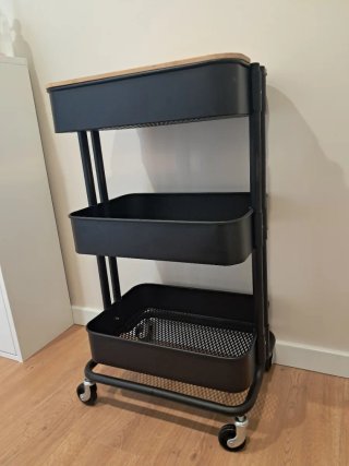 Carrito RASKOG Ikea Negro + tabla de Madera