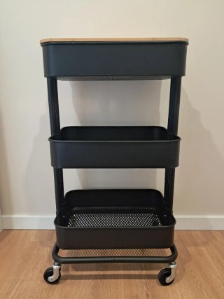 Carrito RASKOG Ikea Negro + tabla de Madera