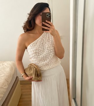 Top asimétrico beige mango talla M