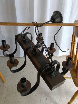 Lampara techo rustica madera y forja.6 luces