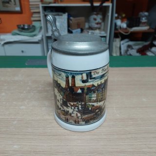 Boccale birra ceramica con coperchio peltro