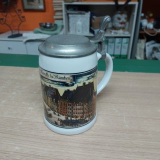 Boccale birra ceramica con coperchio peltro