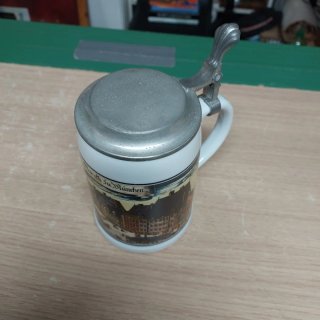 Boccale birra ceramica con coperchio peltro