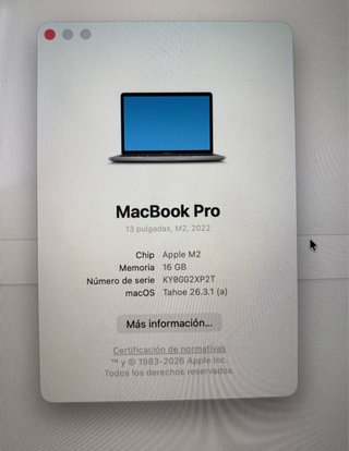 Macbook Pro M2 16GB de 8 núcleos y 256GB