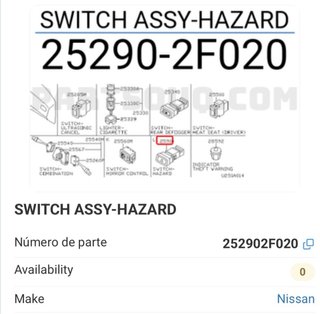Interruptor Luces Emergencia Nissan Original
