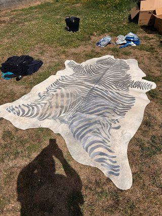 Alfombra Piel Vaca Diseño Cebra Plata