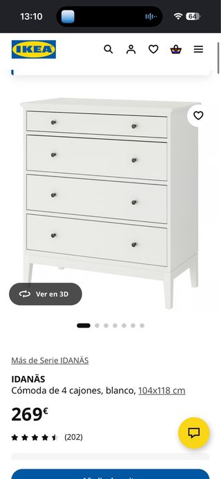 Cómoda IKEA IDANÄS de 4 cajones, blanco