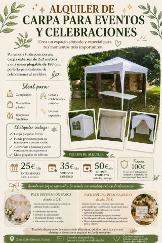 Alquiler Carpa 2x2 + Mesa Plegable