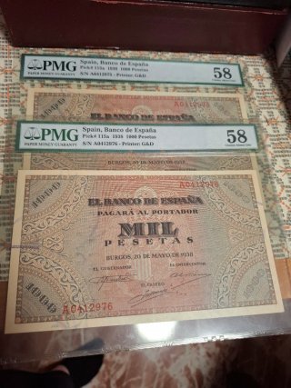 1000 PESETAS 1936 PAREJA CORRELATIVA CERTIFICADA