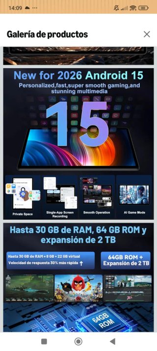Tablet Deertime E15 Android 15 64GB+2TB A ESTRENAR