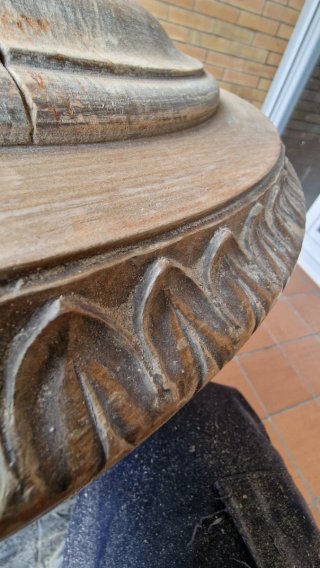 Tavolo rotondo in rovere con marmo da restaurare