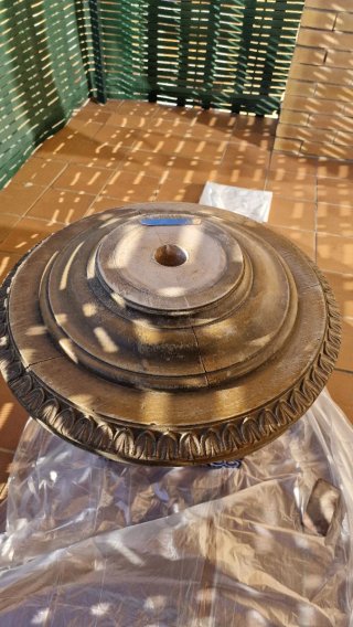Tavolo rotondo in rovere con marmo da restaurare