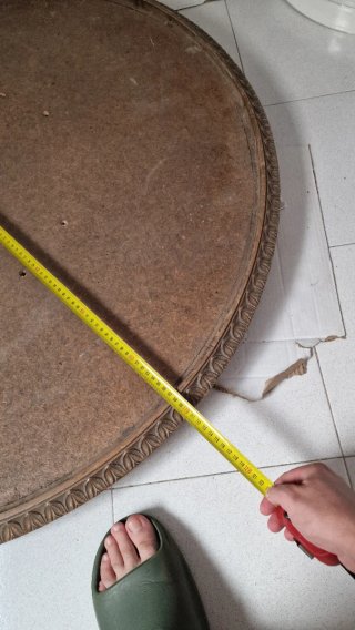 Tavolo rotondo in rovere con marmo da restaurare