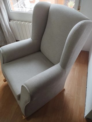 Sillón Mecedora Beige/Gris Tela y Madera