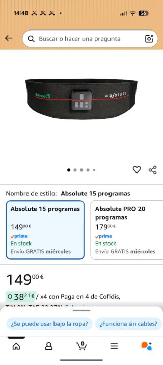 Cinturón electroestimulador Absolute 15 programas