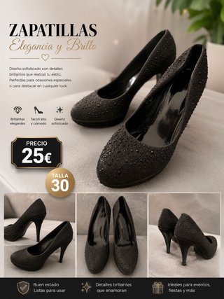 Zapatillas negras con pedrería T.30