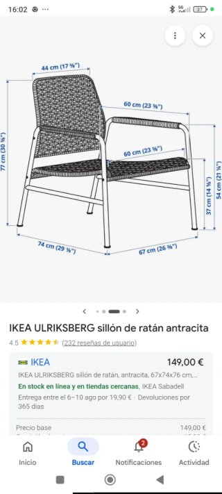 Sillón Ratan Gris/Marrón Ikea