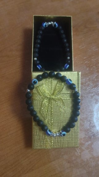Pulsera de piedra de lava volcanica con ojo turco,