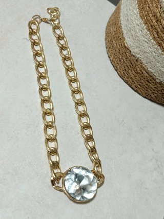 Collar cadena dorada con cristal mujer