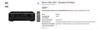 Amplificador Denon AVR-1601 Receptor AV Negro