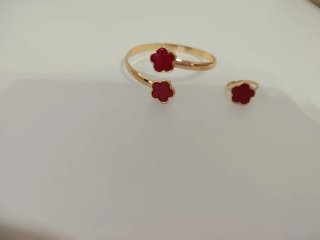 Conjunto Joyería Pulsera y Anillo Flor Roja