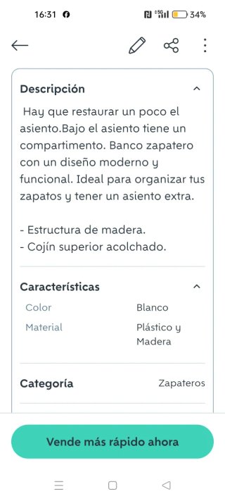 Banco zapatero  con asiento ver descripción