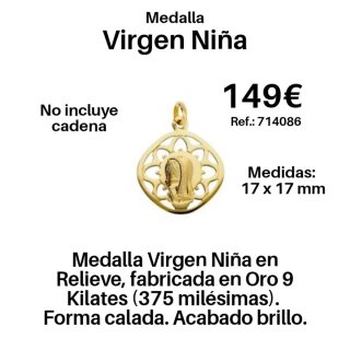 Medalla Virgen Niña Oro 9 Quilates