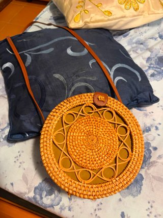 Borsa tonda paglia con apertura a scatola