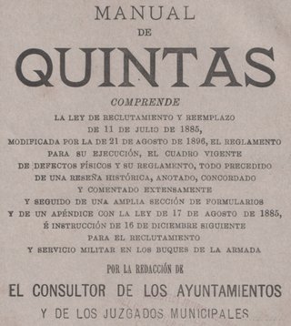 [AÑO 1897]. MANUAL DE QUINTAS. ARMADA. MILITAR.