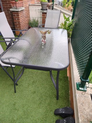 Mesa de terraza cristal y metal
