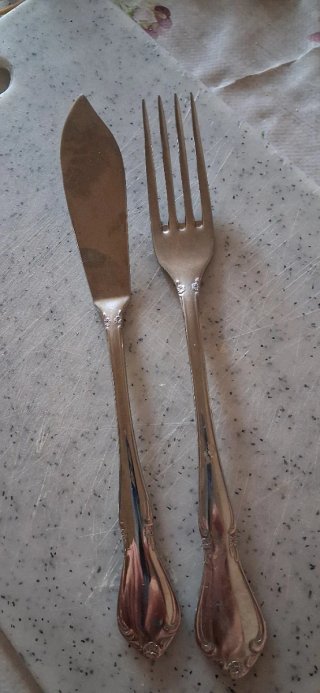 6 Cubiertos de  pescado de metal plateado