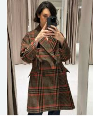 Abrigo cruzado cuadros zara