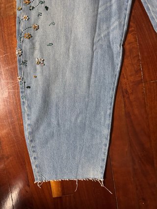 Pantalón Zara Barrel Bordado Flores Talla 38