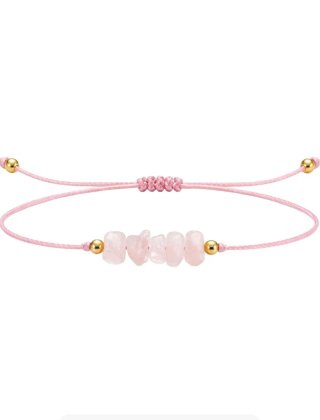 Pulsera de cuarzo rosa con detalles dorados