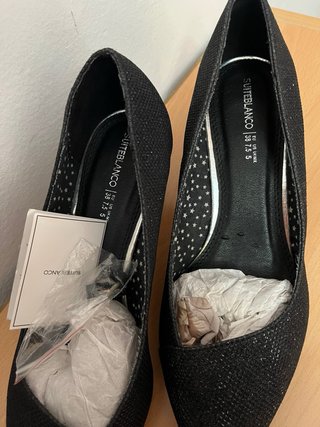 Zapatos de tacón negros con purpurina talla 38