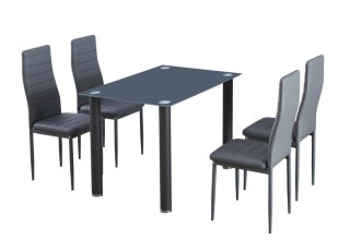 Mesa cristal templado + 4 sillas polipiel