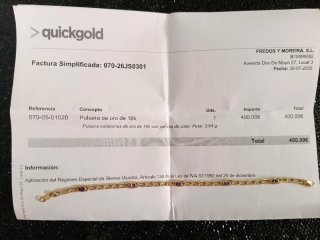 Pulsera de oro 18 kilates con piedras moradas