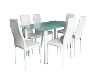 Mesa Cristal Templado + 6 Sillas Polipiel