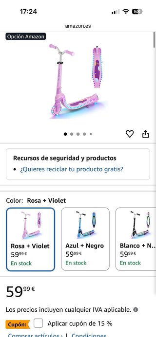 Patinete niña con luces