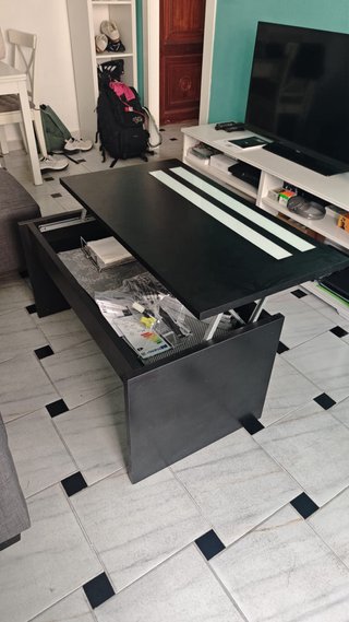 Mesa de centro elevable madera y cristal