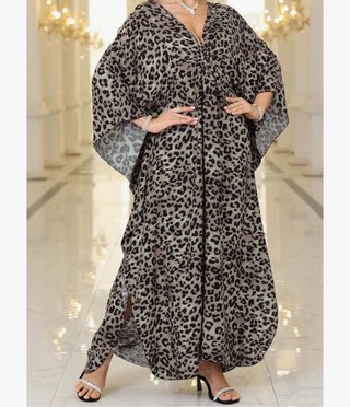 Vestido Caftán Kimono Leopardo Largo