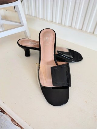 Sandalias de tacón negras transparentes QH